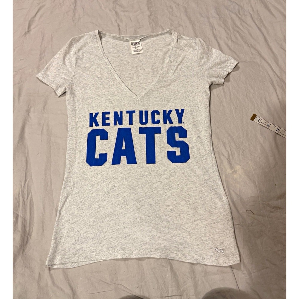 Victoria's Secret PINK Kentucky Wildcats UK V-Neck T-Shirt Women's Small Gray